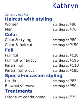 Kathryn's pricelist